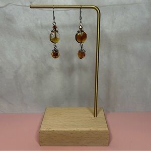 Silver Tone and Orange Dangle Earrings